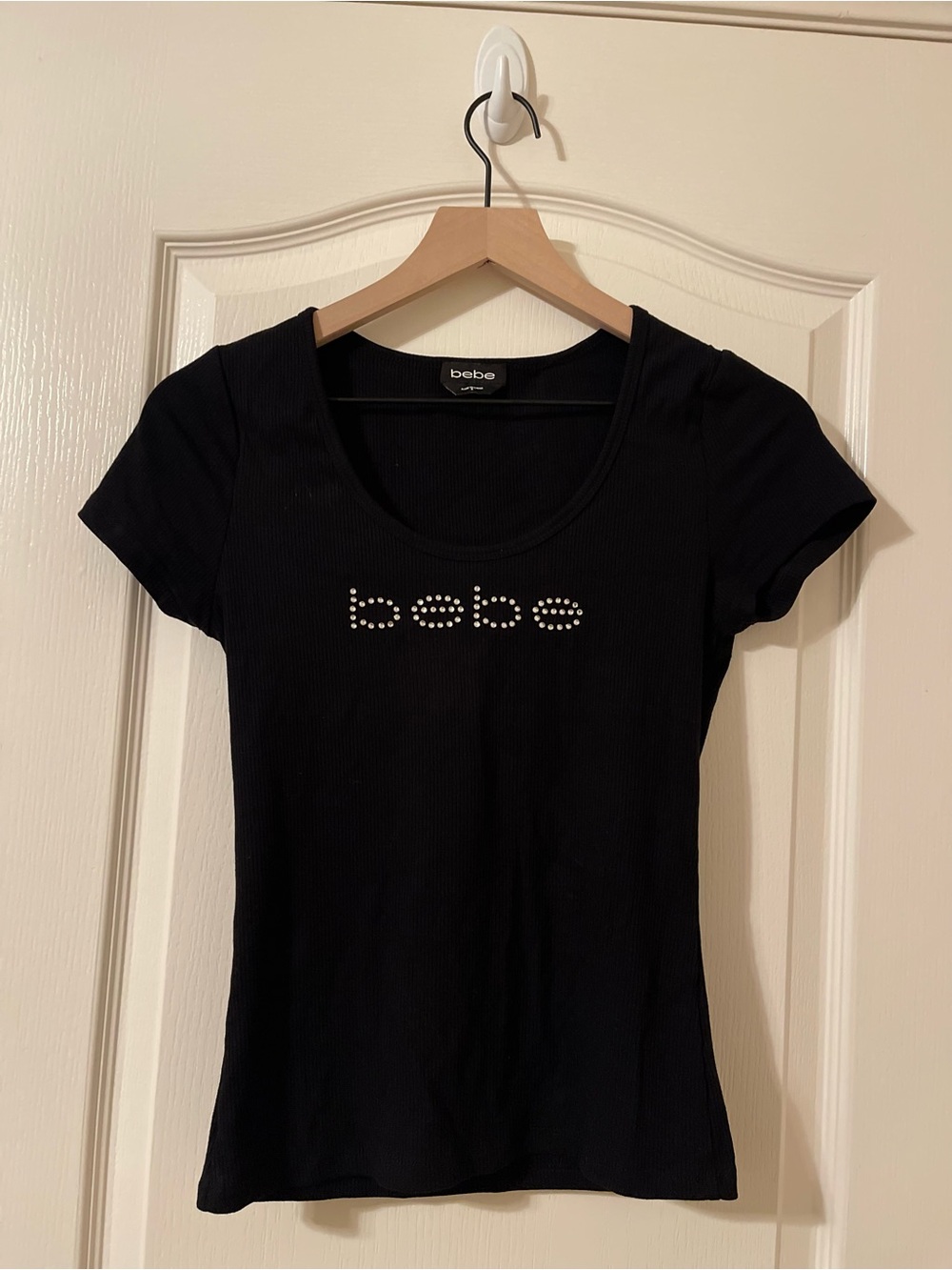 Bebe Black Short Sleeve Logo Tee in size small